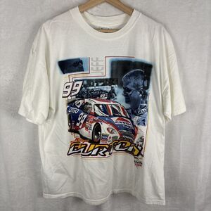 Vintage Jeff Burton NASCAR T-shirt White Size XL Checkered Flag Sports